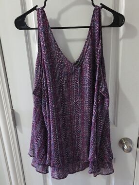 Lane Bryant Purple Printed Sleeveless V-Neck Tank